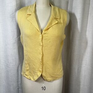 Vintage Parisian Signature Butter Yellow Merino Wool Sweater‎ Vest Button Large